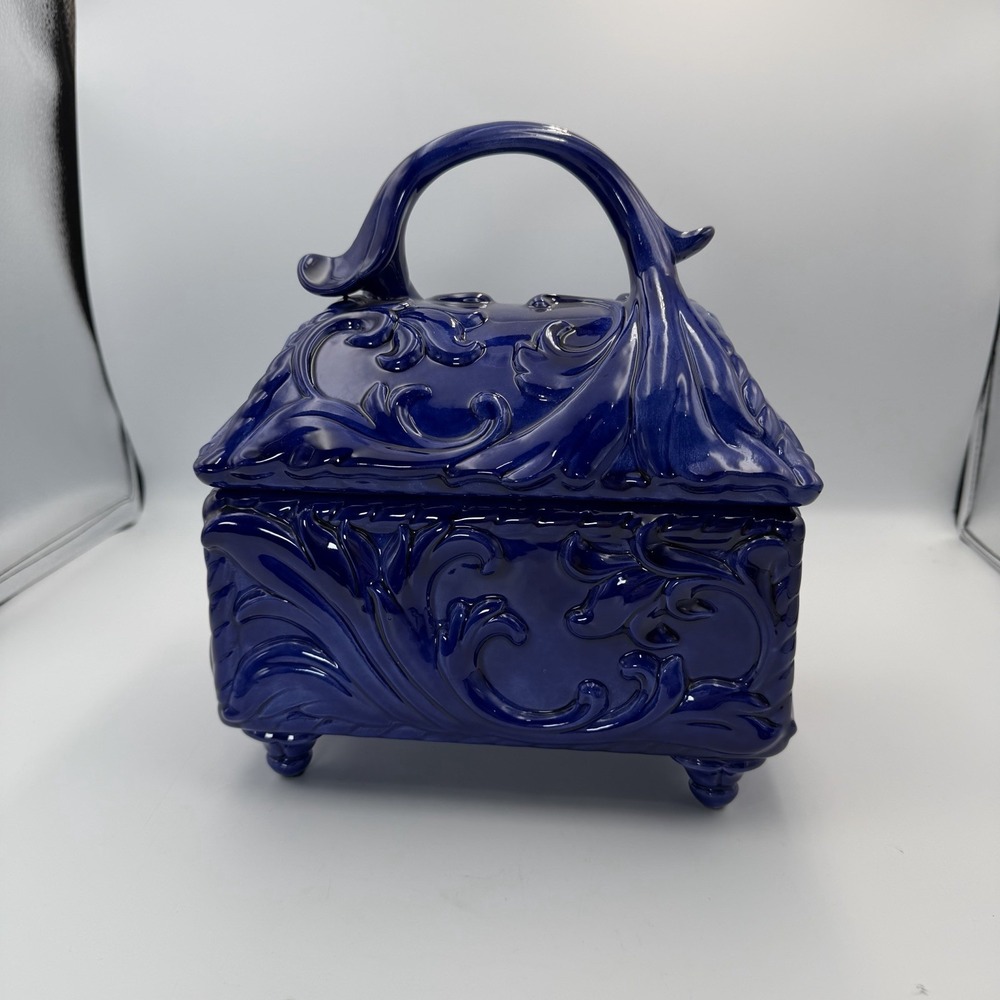 RARE CR Cobalt Blue Ceramic Music Box